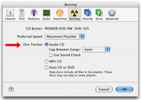 burn iPod songs to CD/DVD on Mac