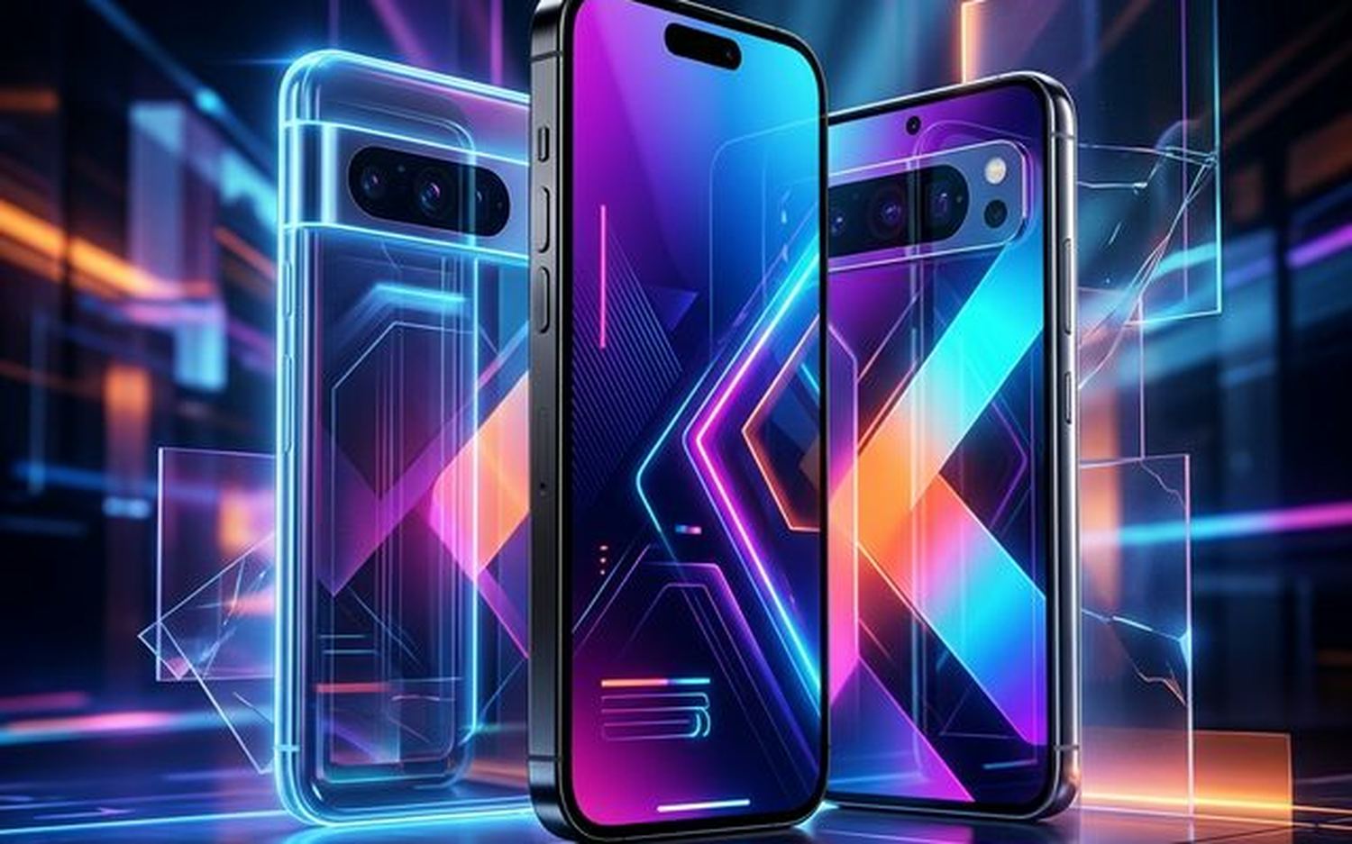 Cinematic wide view of the best smartphones of 2026 with glassmorphism tech aesthetic