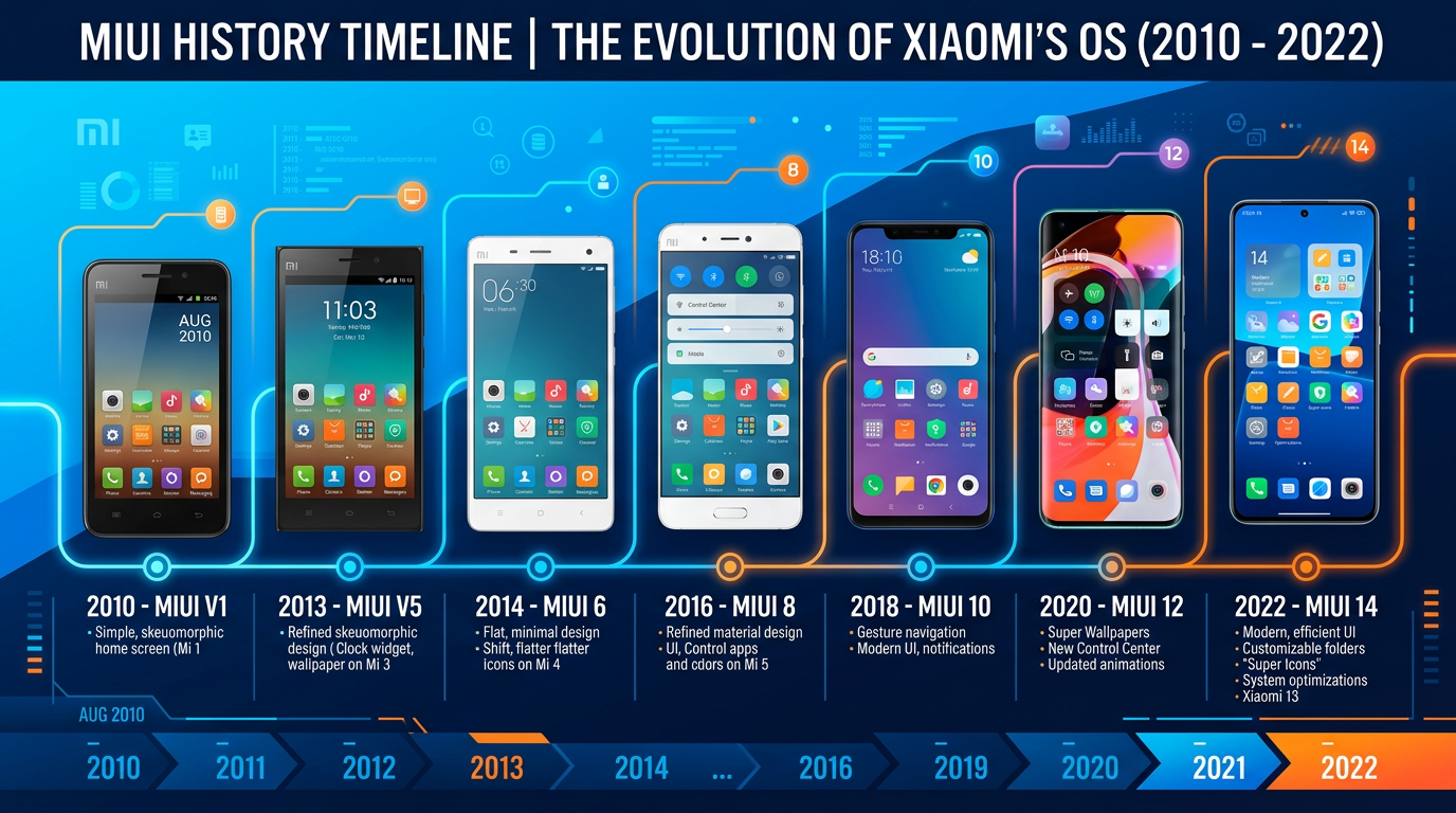 MIUI history timeline 2010-2026 all versions