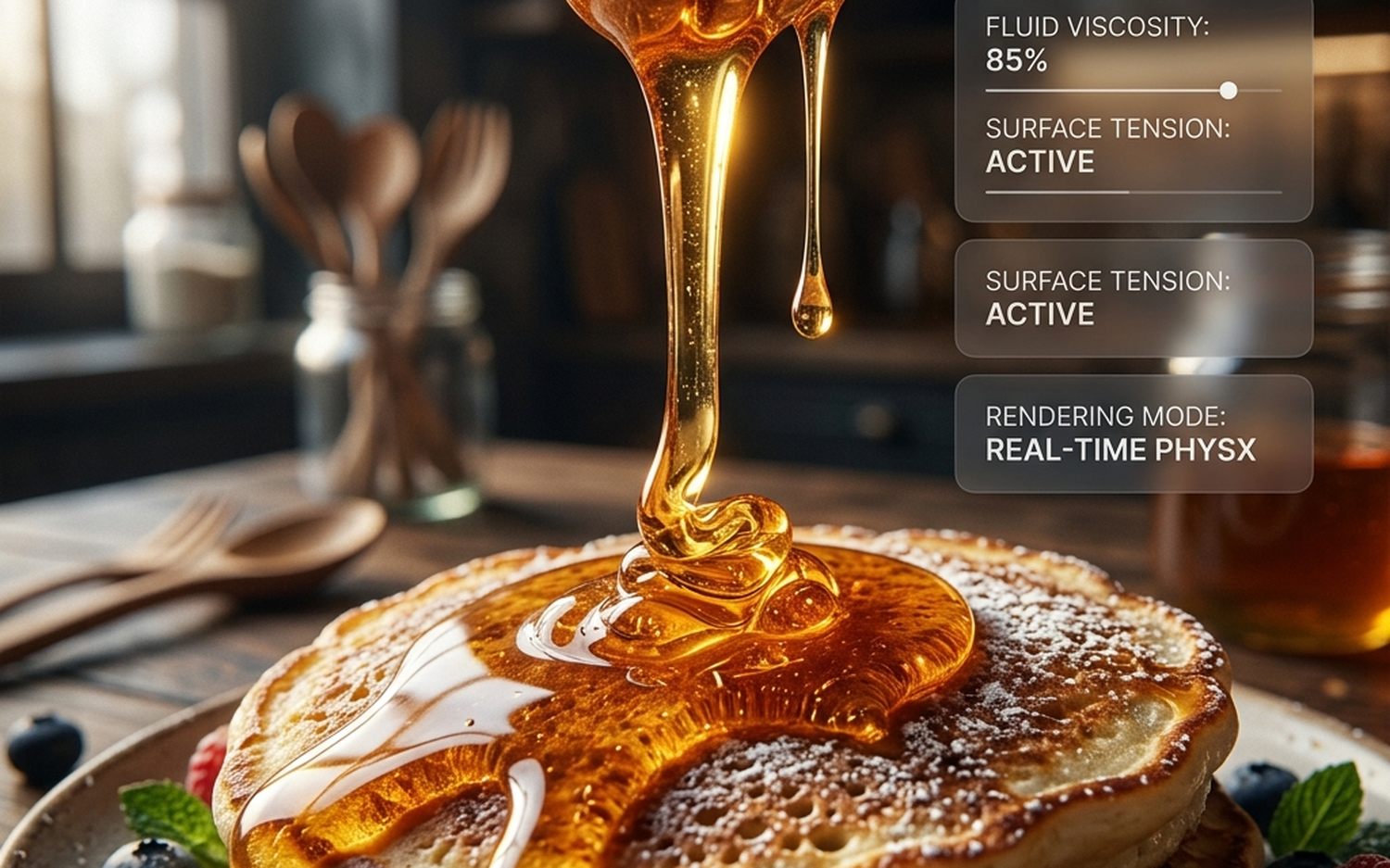 PixVerse V6 physics simulation test showing honey dripping