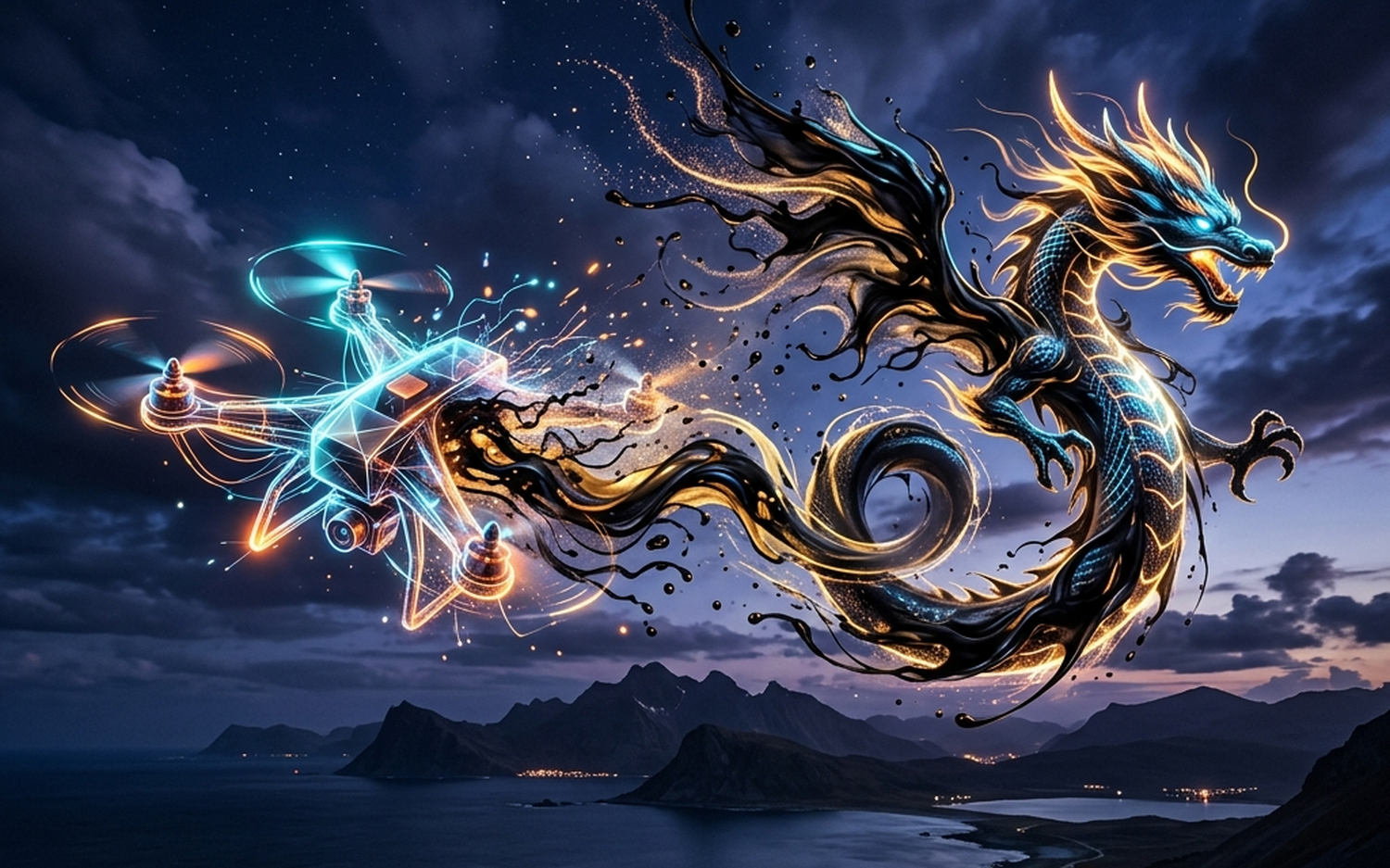 AI drone transitioning to an ink dragon in PixVerse V6