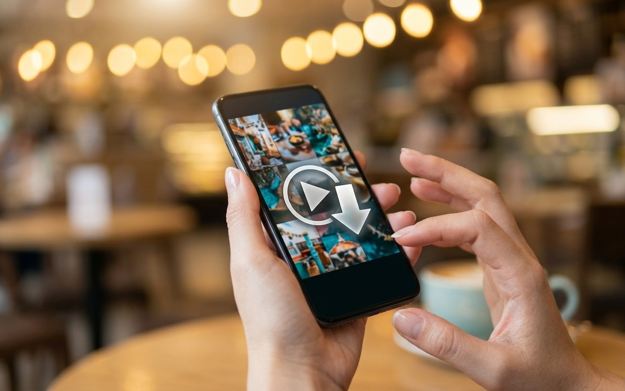 Person using a smartphone to download online videos with SmallSEOTools free video downloader