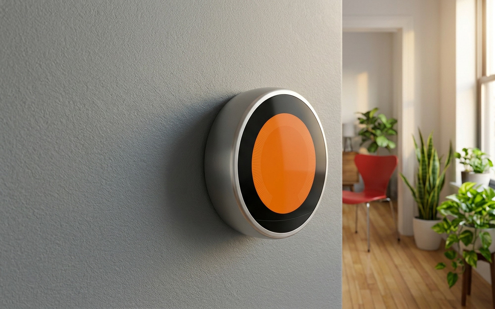 Side-by-side comparison of Ecobee Premium and Google Nest Learning Thermostat 4th Gen installed on a neutral wall in a modern home