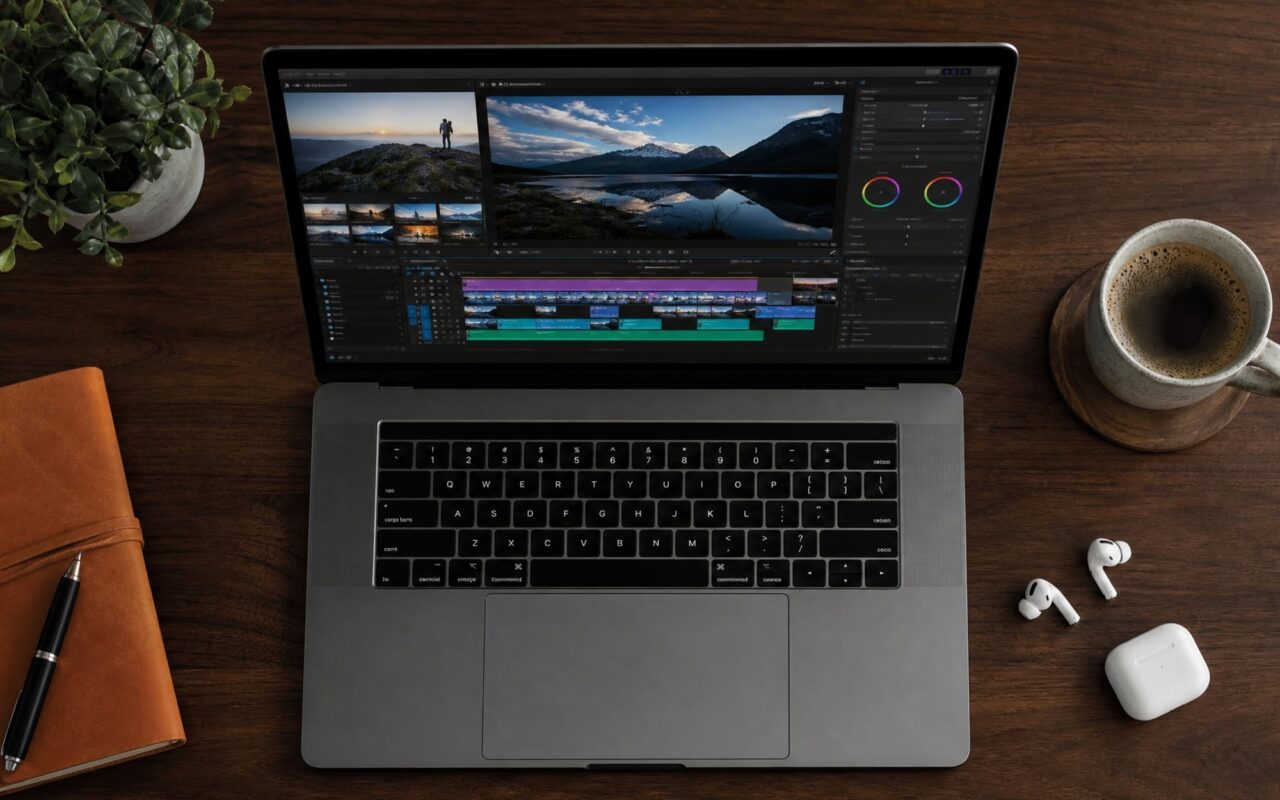 best video editing software 2026 comparison -- top rated tools for beginners and pros -- flat lay of multiple screens showing video editing interfaces
