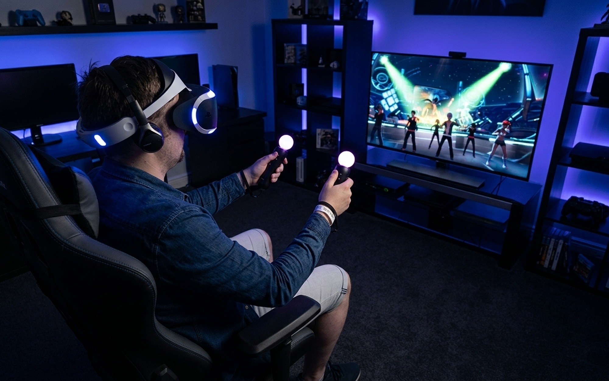 PlayStation Camera mounted correctly on top of television at eye height for optimal PlayStation VR tracking