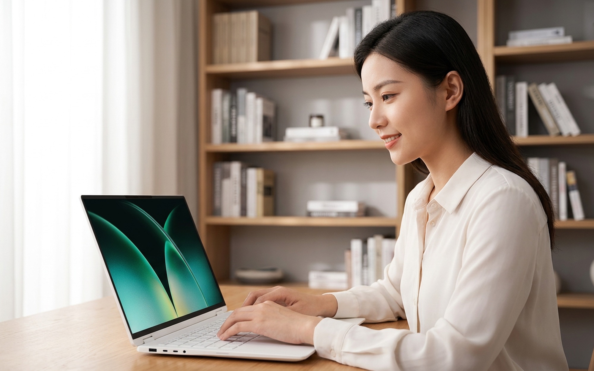 Honor MagicBook Pro 16 2026 laptop open on a wooden desk in a modern home office with soft natural window light
