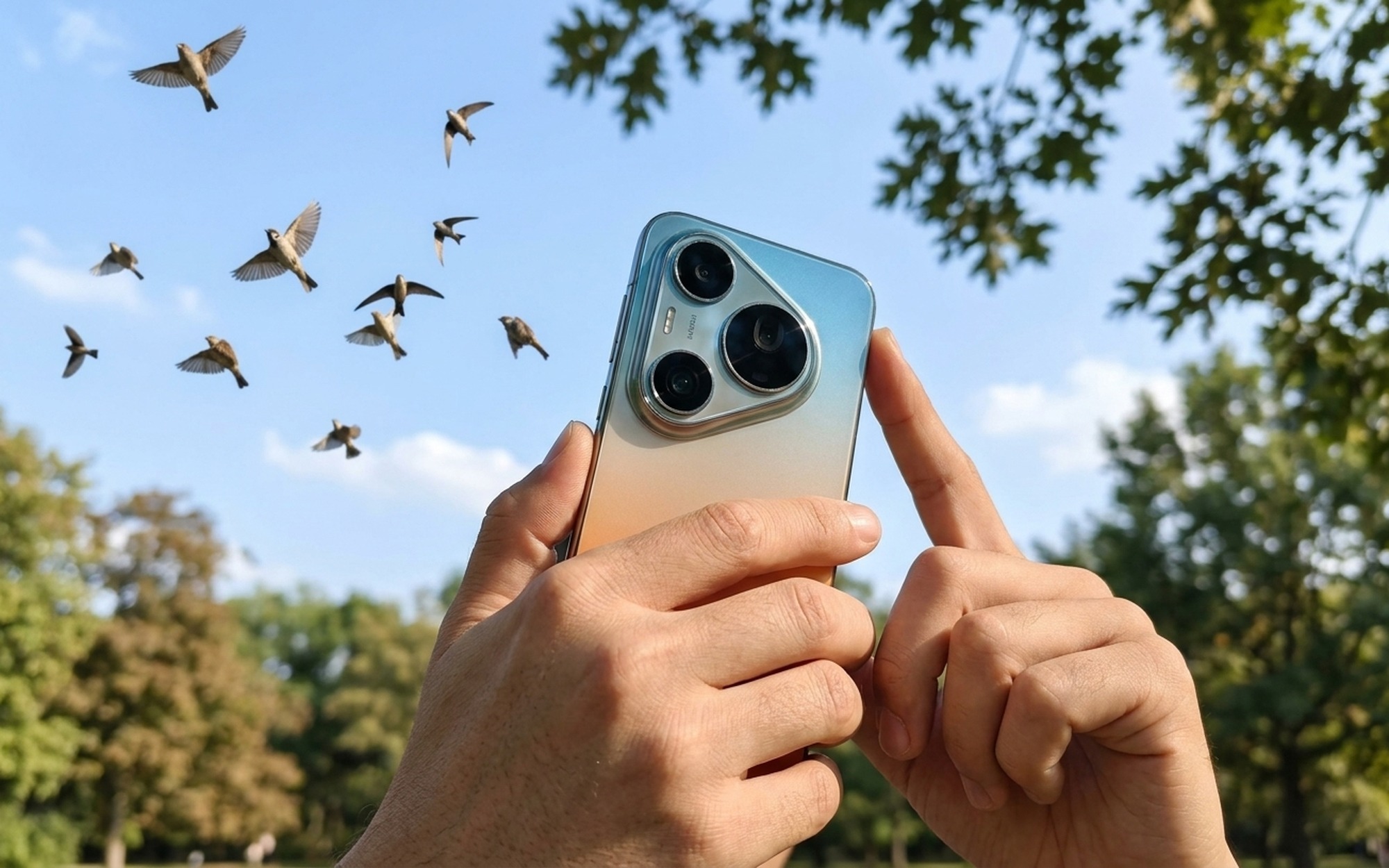 Close-up of Huawei Pura90 Pro Max 200MP telephoto camera module on dark glass back panel