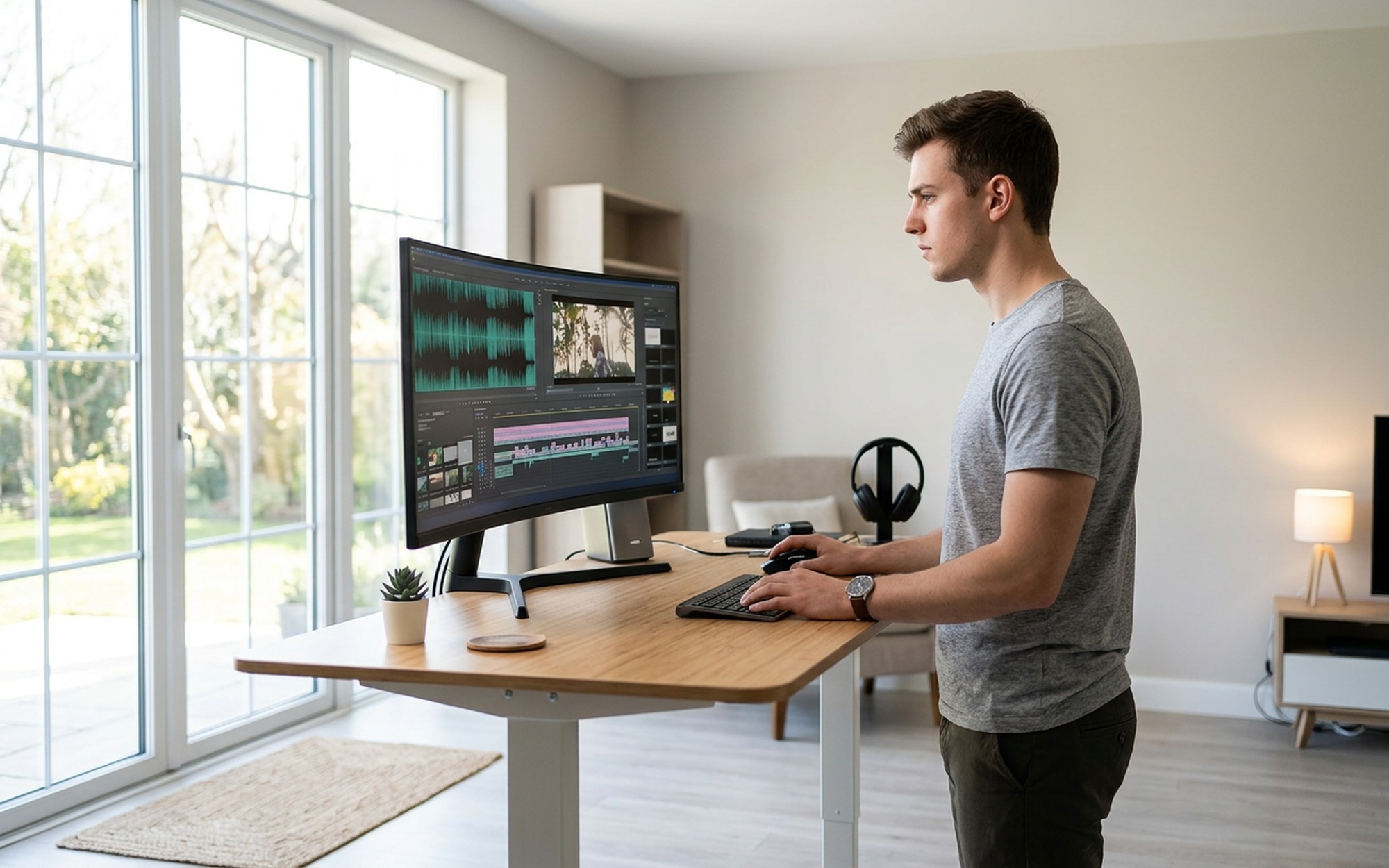 Young man on a sofa watching a video on a tablet, converted from MKV to MP4 using desktop video converter software