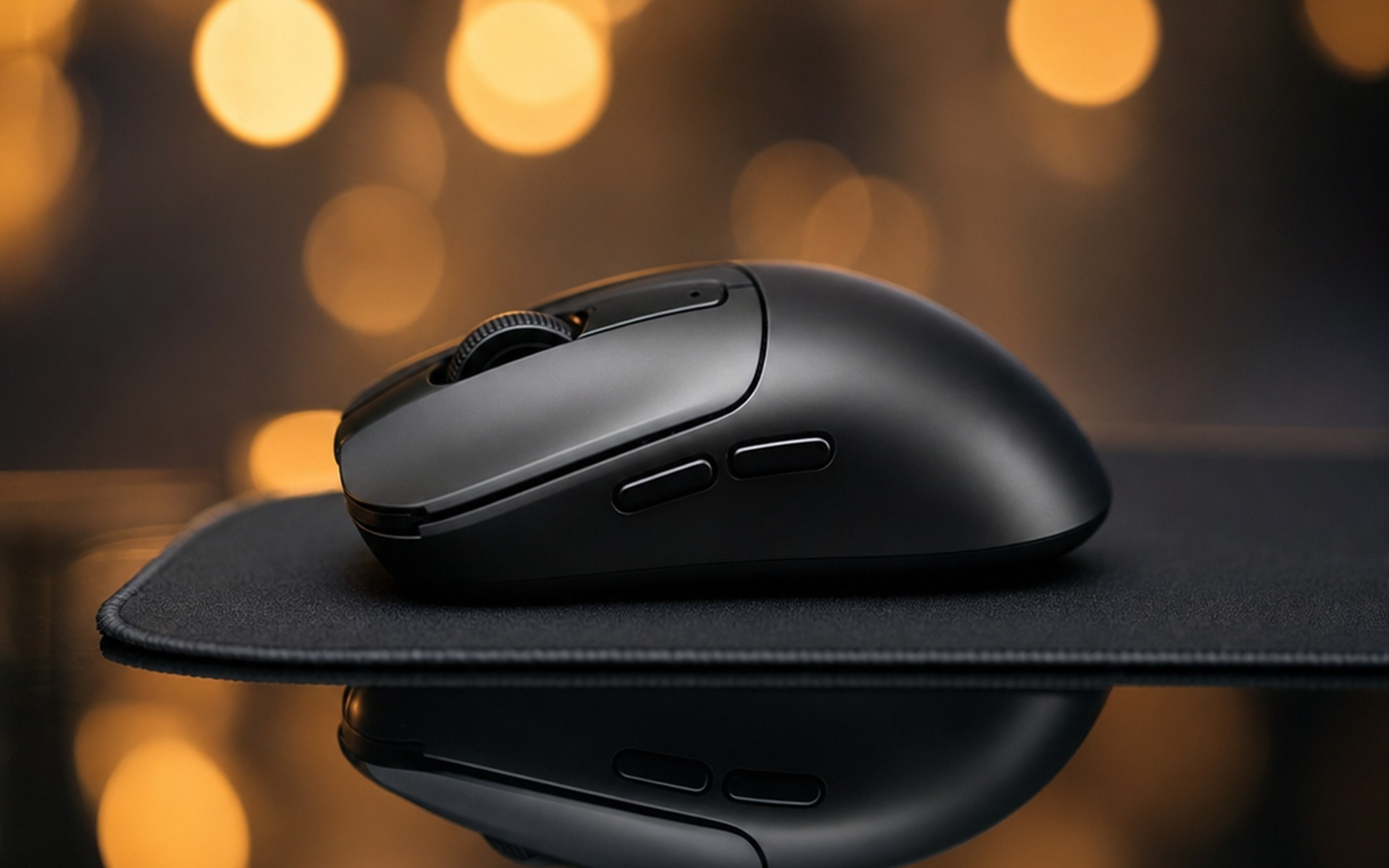 Xiaomi Gaming Mouse 2 wireless gaming mouse with PAW3955XM sensor on gaming desk with RGB keyboard bokeh