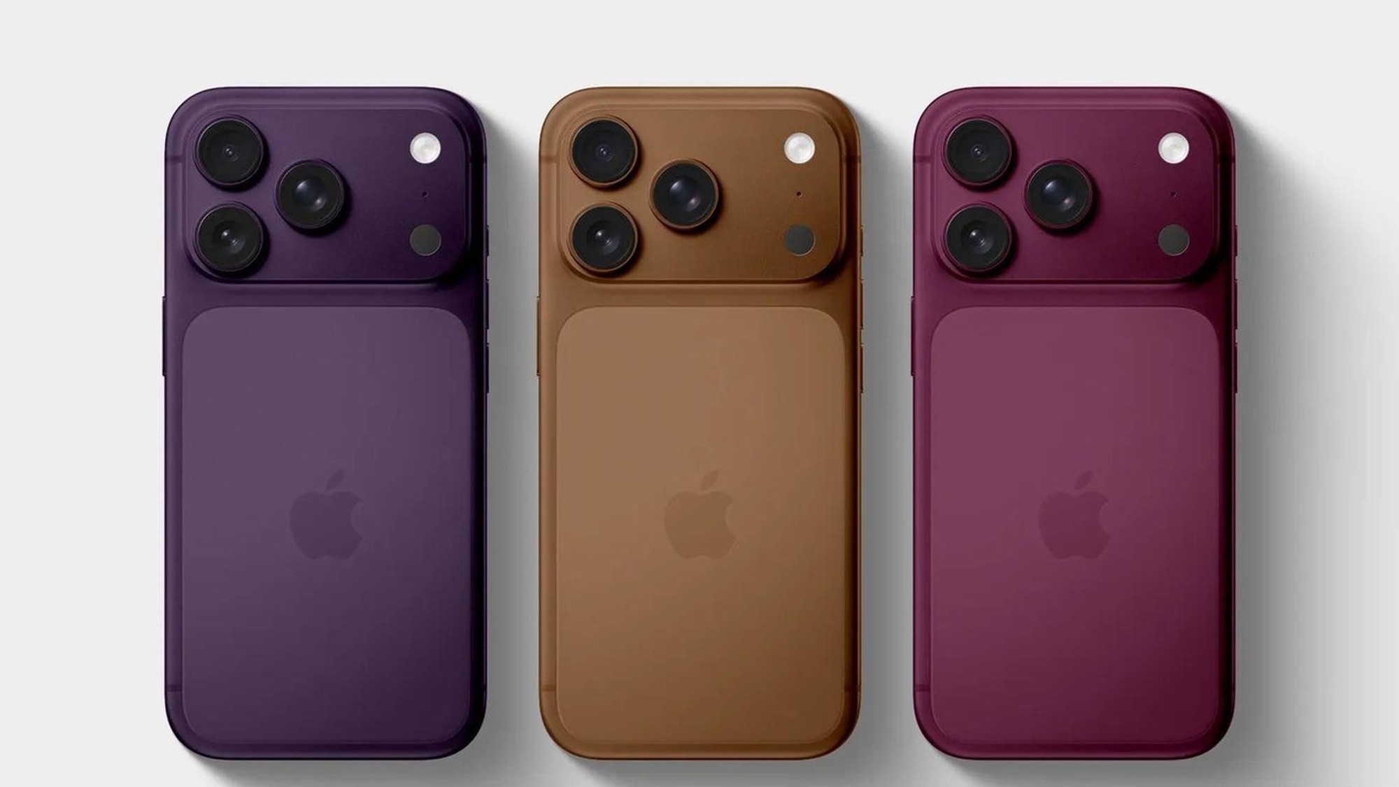 Three iPhone 18 Pro concept renders in purple bronze and red, the lineup expected to launch beside the foldable iPhone Ultra