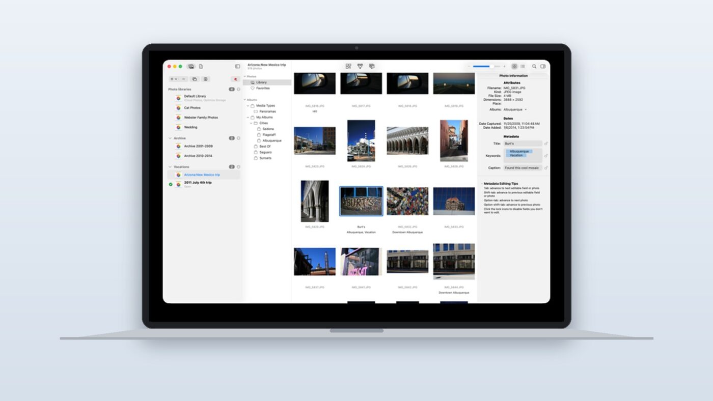 PowerPhotos running on a Mac showing multiple photo libraries side by side, the modern successor to classic iPhoto management plugins