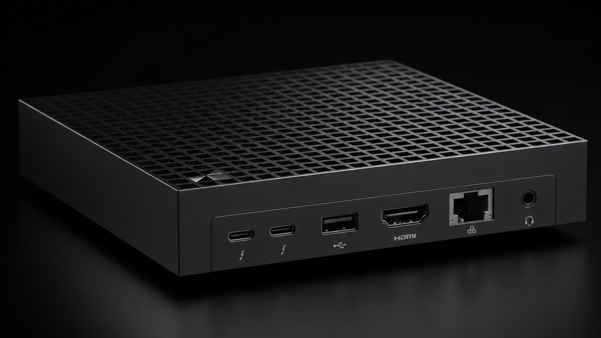 Rear port array of the Surface RTX Spark Dev Box with USB Type C, HDMI, USB A, Ethernet and audio jack