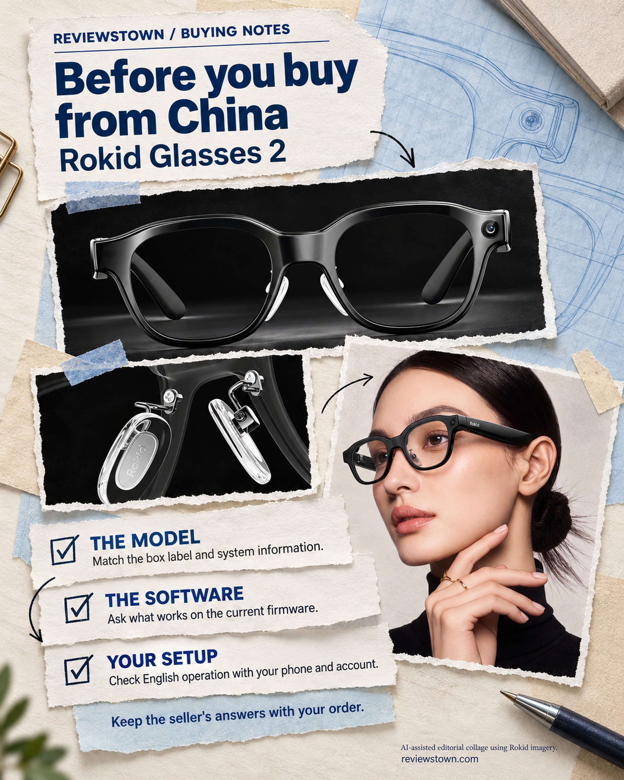 Rokid Glasses 2 buying checklist covering the exact model, current software and English phone setup